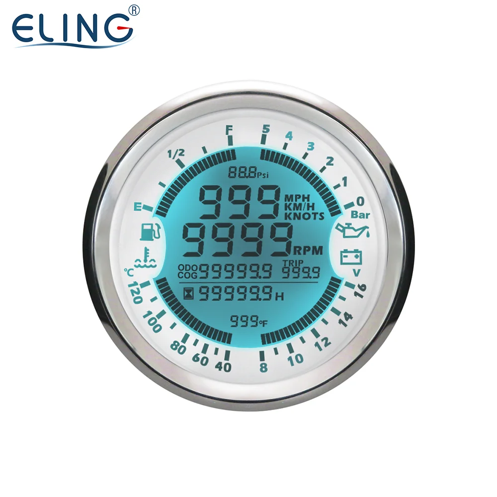 

ELING 85mm Multi-function 6 in 1 Meter GPS Speedometer Oil Pressure Water Temp Tachometer Fuel Level Gauge with 8 Backlights