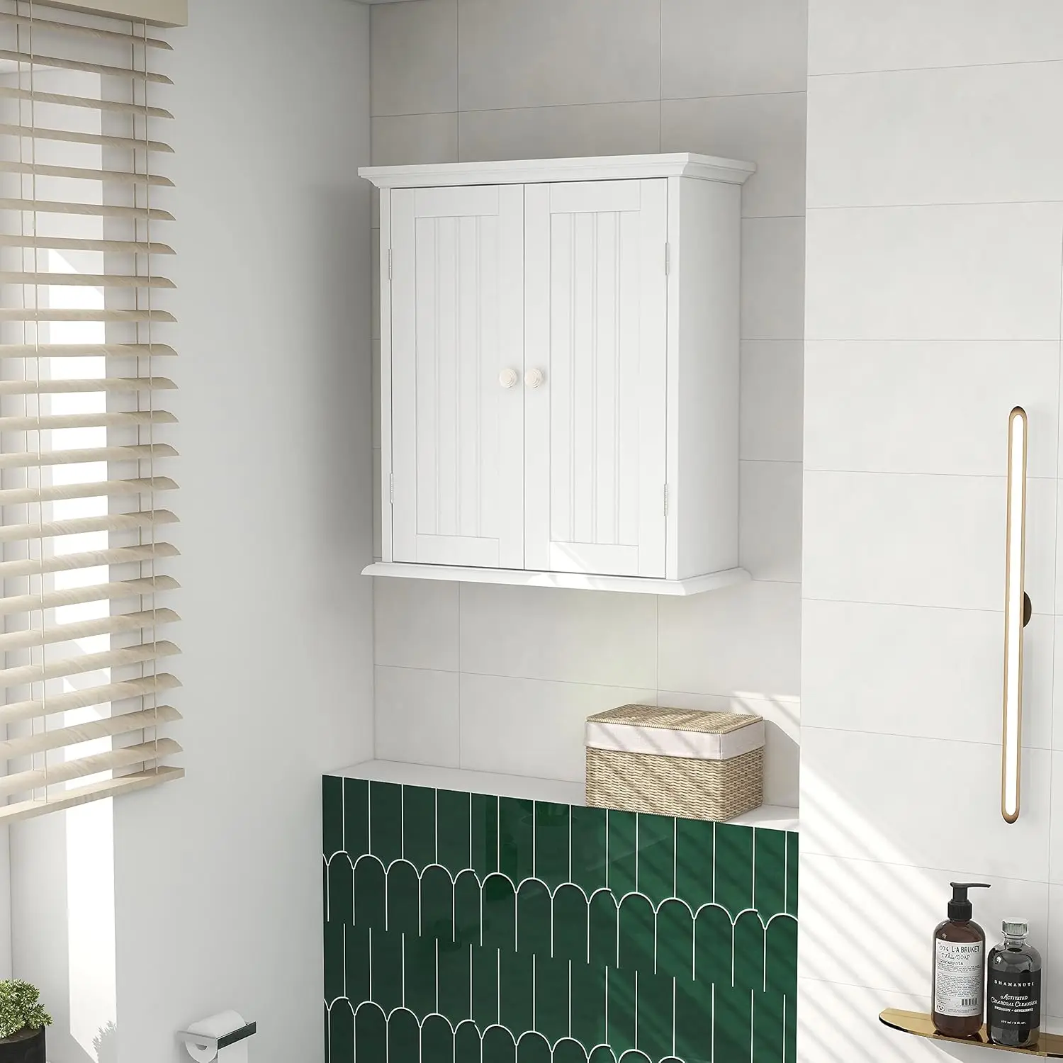 Bathroom Wall Cabinet, Over The Toilet Space Saver Storage Cabinet, Medicine Cabinet with 2 Door & Adjustable Shelves, Cupboard 6