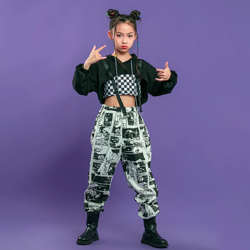 Sport Suits Teenage Jazz Dance Costumes Street Clothes Kids Hip Hop Clothing Crop Tops Hoodie Sweatshirt Comic Pants For Girls girl dance costume children costumes