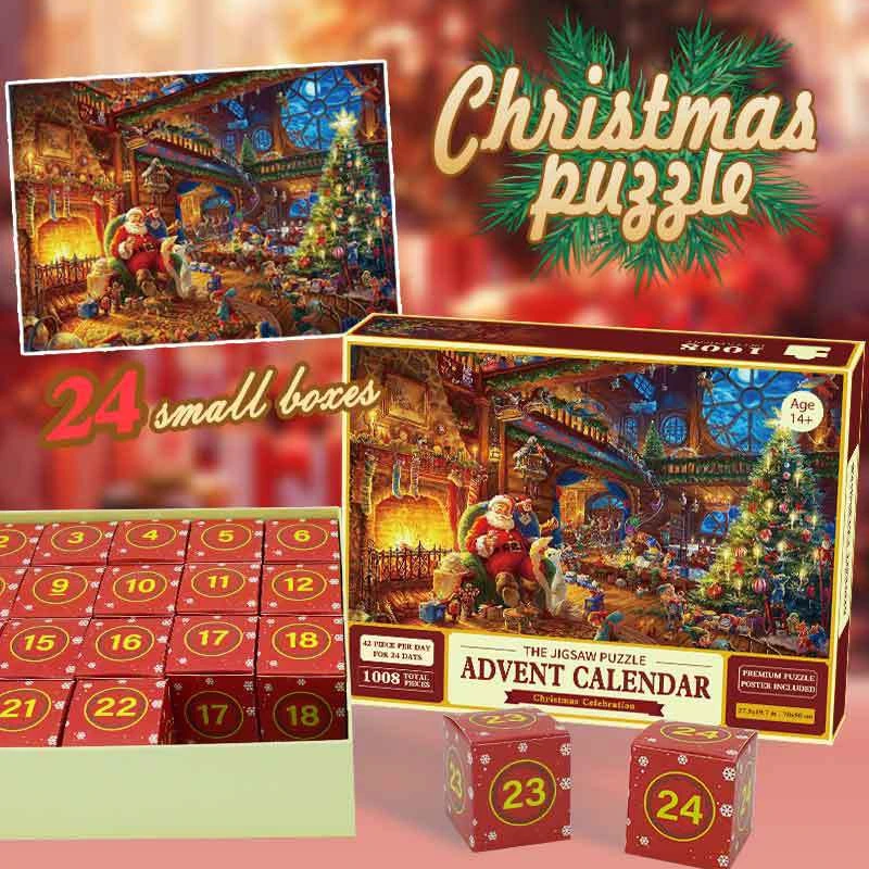 

1008 Pieces Christmas Countdown Advent Calendar Jigsaw Creative Blind Box Christmas Festival Theme Santa's Jigsaw Puzzle Toys