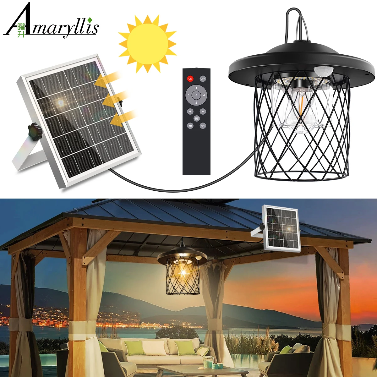 Solar Pendant Lights Indoor Outdoor Daytime Dimmable Cool/Warm White Solar Shed Lights Waterproof Barn for Patio Porch
