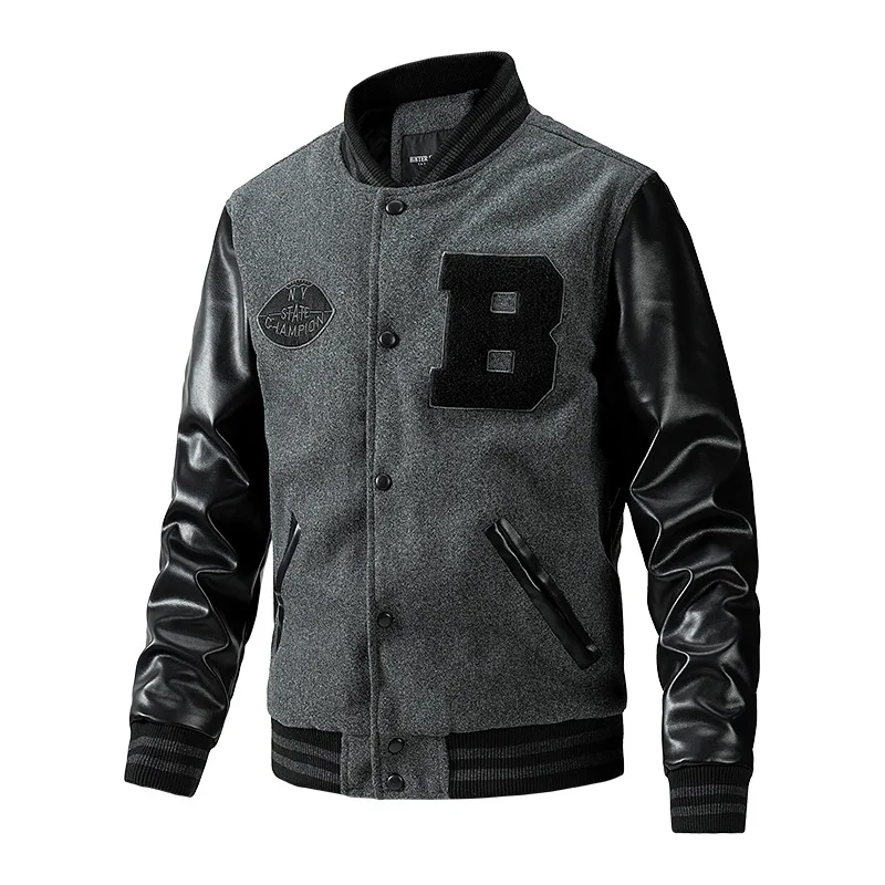2023 Thicken Varsity Jackets Bomber Jacket Luxury Men Winter Coat Embroidery PU Leather Long Sleeve Baseball Jacket Outerwear