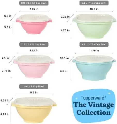 Tupperware Heritage Wonderlier 10 Piece Food Storage Bowl Set in Vintage  Colors- Dishwasher Safe & BPA Free - (5 Containers + 5 Lids)