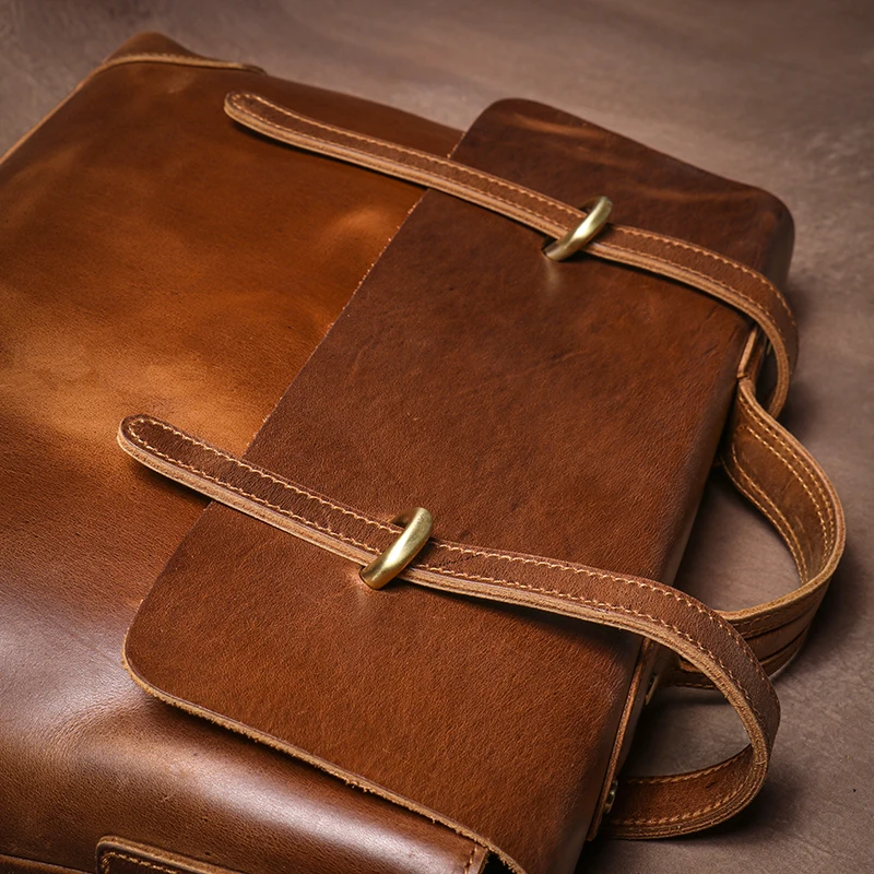 Genuine High Grade Retro Leather Briefcase Classic Men's Handbag Luxury Messenger Bag Office Computer Bags For 15 Inch Laptop 5