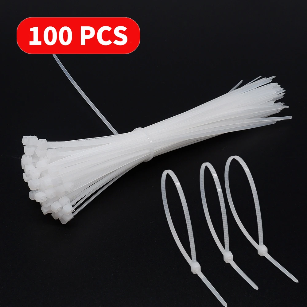 100 Pieces Cable Tie Selflocking plastic nylon tie White Organiser
