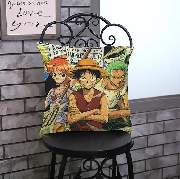 thumbnail image 1 of Funda de almohada de una pieza de 45 x 45 cm, diseño de anime japonés Luffy Nico Robin, funda de cojín, decoración para sofá del hogar, funda de almohada, 1 of 5