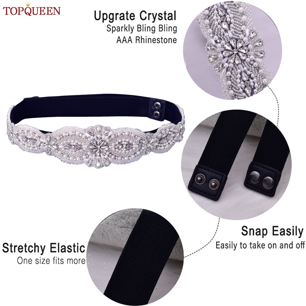 TOPQUEEN S490-B Women\'s Black Elastic Belt Gown Daily Luxurious with Rhinestones Elegant Unique Fashion Party Evening Dress Sash