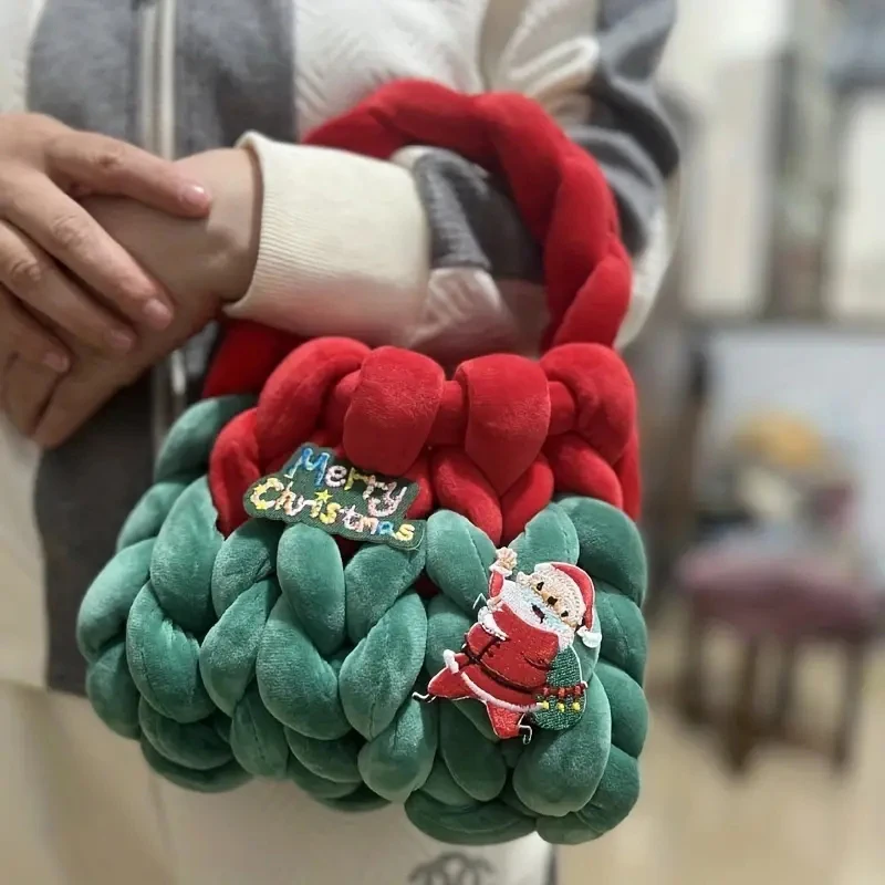 

Christmas Halloween Party Coarse Cotton Velvet Is Soft Comfortable Winter Hand Woven Handbag Purses Design Tote Women Bag Girls