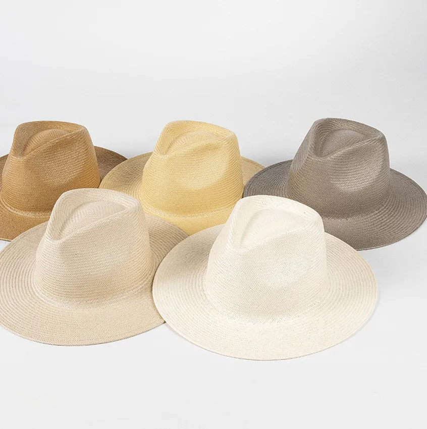 

202306-HH5281A summer Fine grass hand woven Delicate texture classic solid big head size fedoras cap men women panama jazz hat