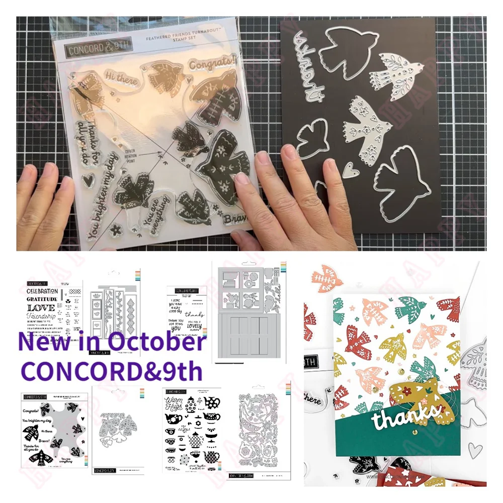 New for October 2024 Feathered Friends Stamps Stencil Set Metal Cutting Dies Love DIY Scrapbooking Paper Cards Handmade Album