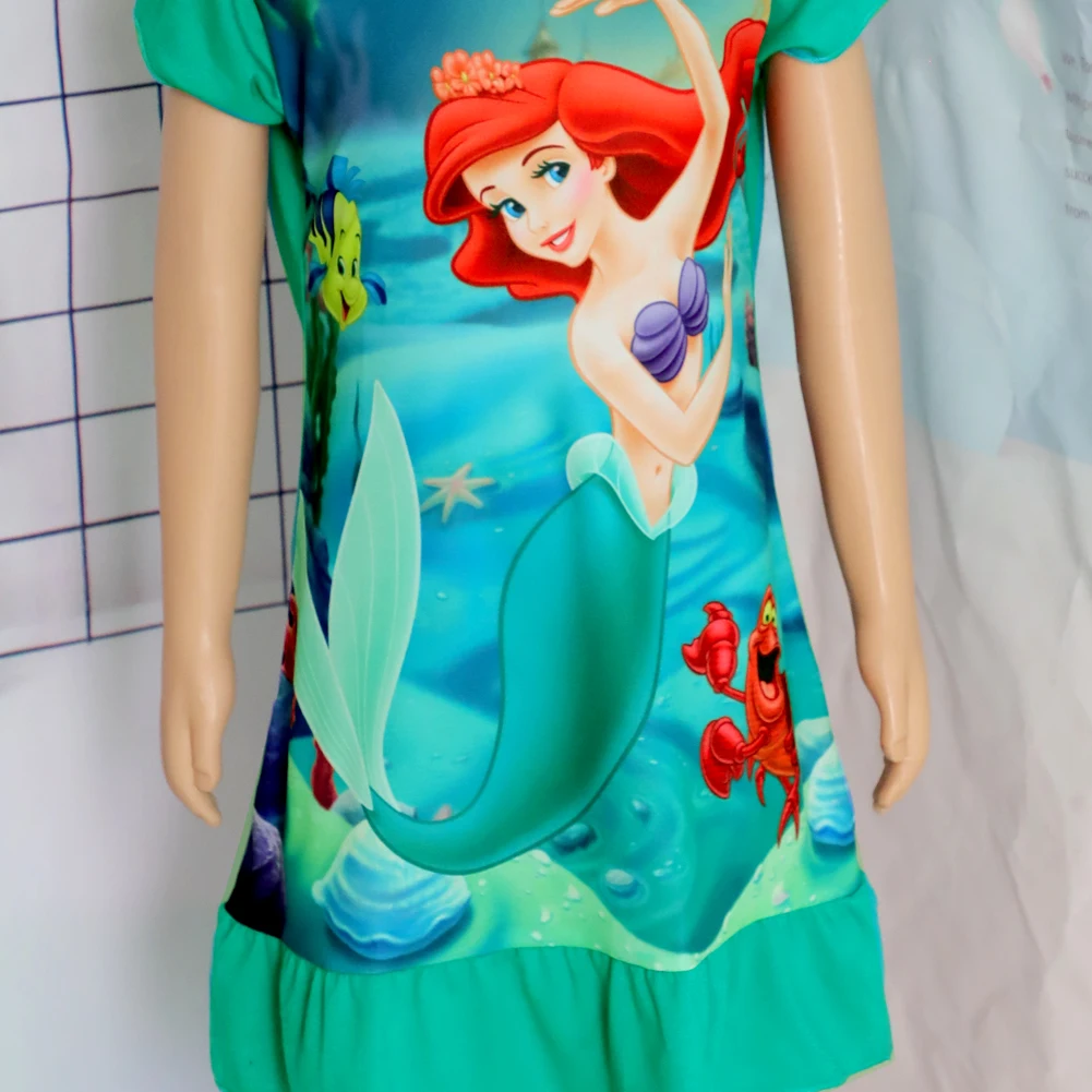 New Summer Kids Cartoon 3-8Years Mermaid Dress Sleepwear Princess Girls Printing Nightgowns Children Party Dresses Pajamas