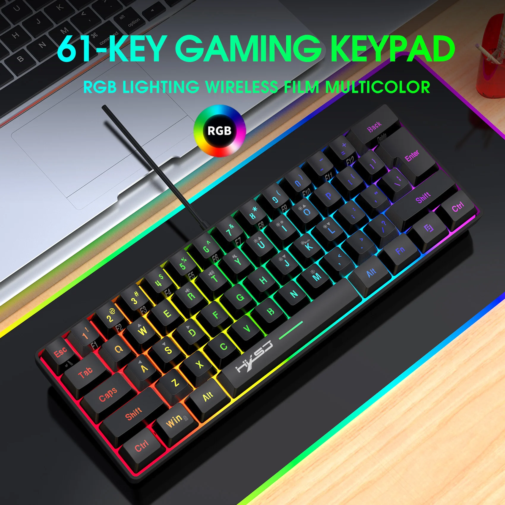 

Wired Gaming Keyboard 61 Keys Ergonomic RGB Backlit Keyboard USB Mini Mechanical Feel Gamer Keyboard For Computer Laptop Desktop