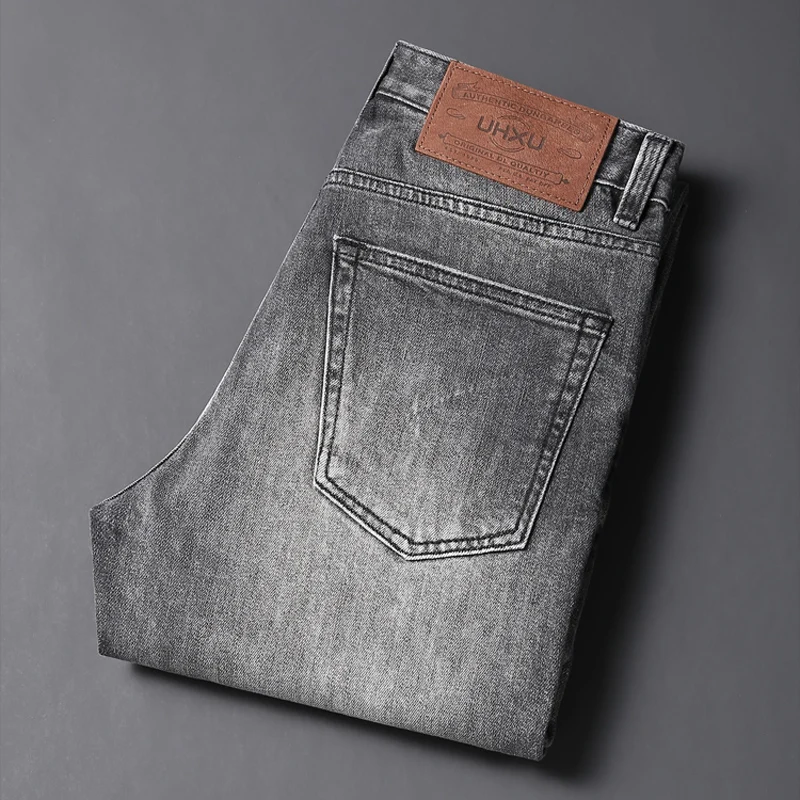 Fashion Designer Men Jeans High Quality Retro Black Gray Elastic Slim Fit Ripped Jeans Men Trousers Vintage Casual Denim Pants