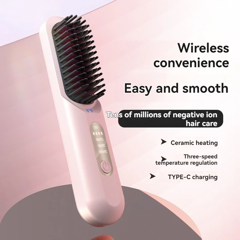 Negative Ion USB Charging Wireless Straightening Comb Portable Home Clamp Straight Roll Dual-Use Hair Straightener 6