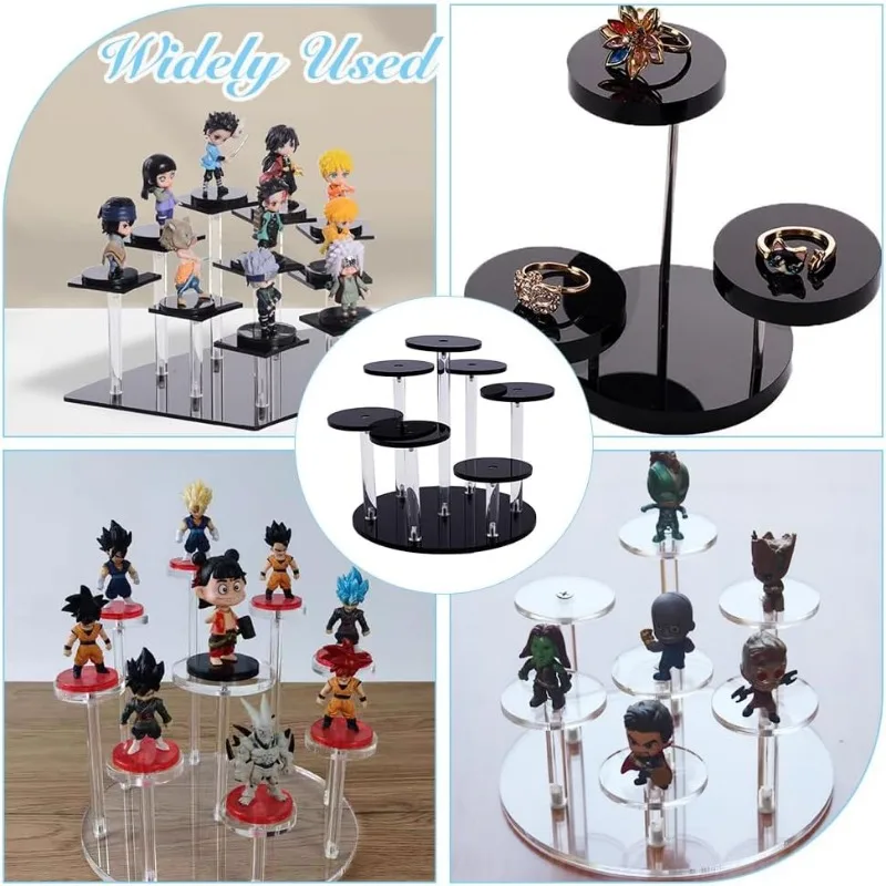 1Set 7-Tier Action Figure Stand Round Acrylic Display Stand Collectibles Organizer Holder Black Layered Display Stand 5
