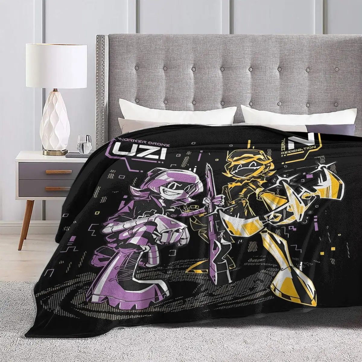 Robot Murder Drones Anime Movie Warm Soft Blankets Uzi Travel Plush Throw Blanket Fashion Chair Flannel Bedspread Sofa Bed Cover 4