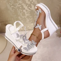 Shiny Crystal Wedge Heel Sandals for Women Fashion Clear PVC Platform Sandals Woman Thick Sole Rhinestone Butterfly Party Shoes - Image 3