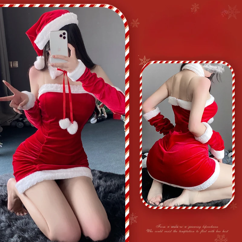 thumbnail image 1 of Vestido de lencería sexy de Navidad, disfraz de conejita dulce, conjunto de mujer conejo, disfraz de cosplay, juego de rol, uniforme, conjunto de actuación en el escenario, 1 of 5