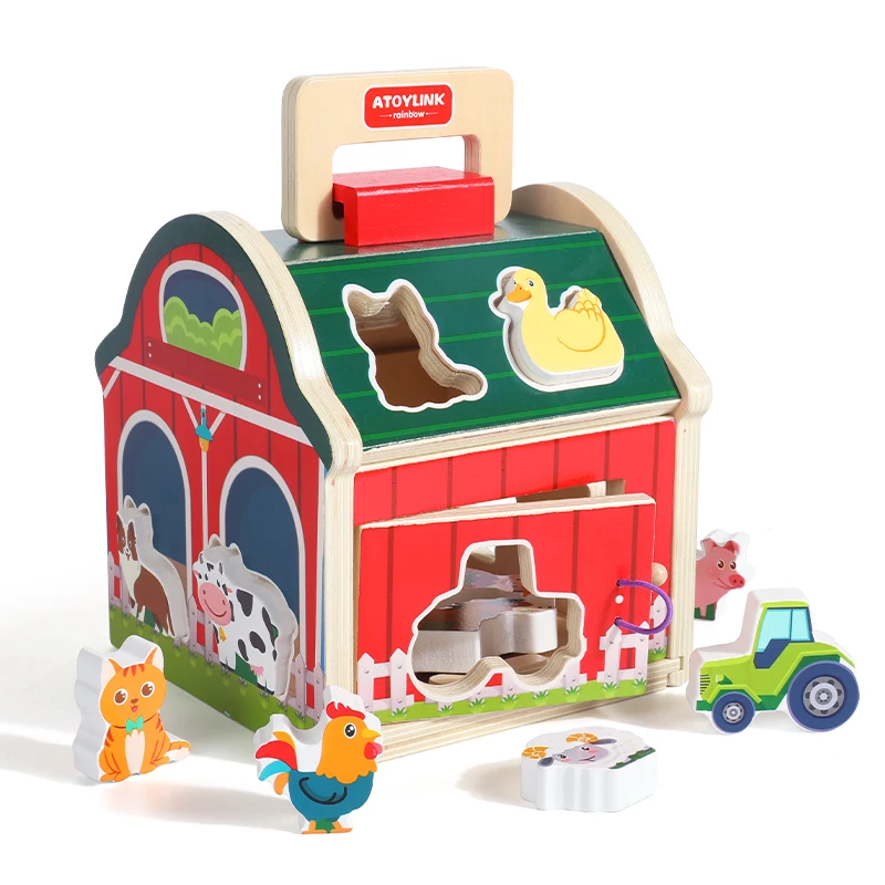 Baby Wooden Matching House Toys Montessori Toys Farm Animal Color Shape Sorting Building Blocks Early Education Games Gifts 5