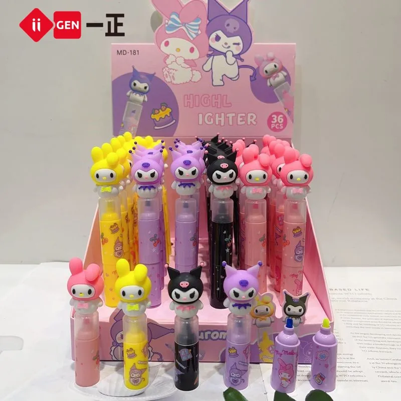 

36pcs Cute Sanlio Family Highlighter New Cartoon Coolomey Splice Double Color Highlighter Graffiti Line Marker
