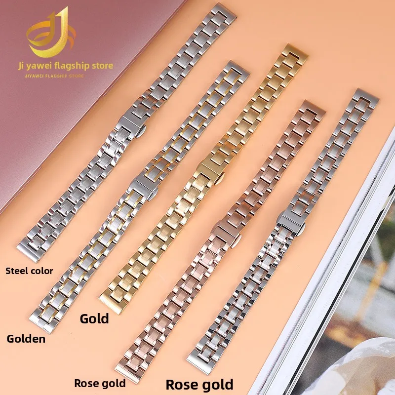 Women's Stainless Steel Rose Gold Watch Strap - Elegant Metal Belt Accessory