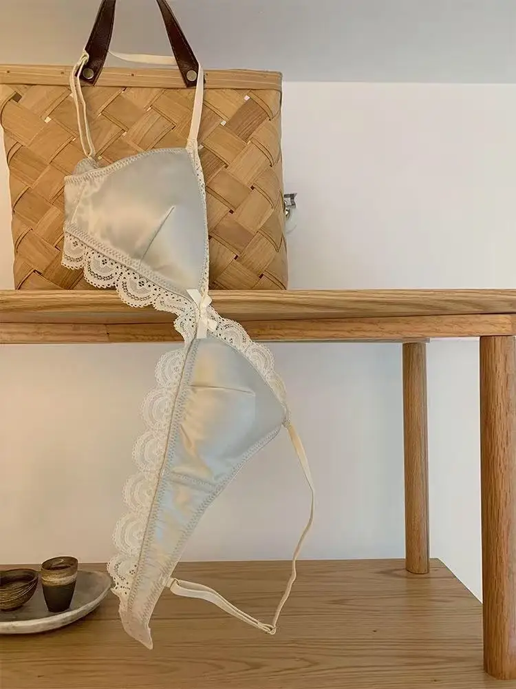 Korean Style Triangle Cup Push Up Lace Bow Bra image 8