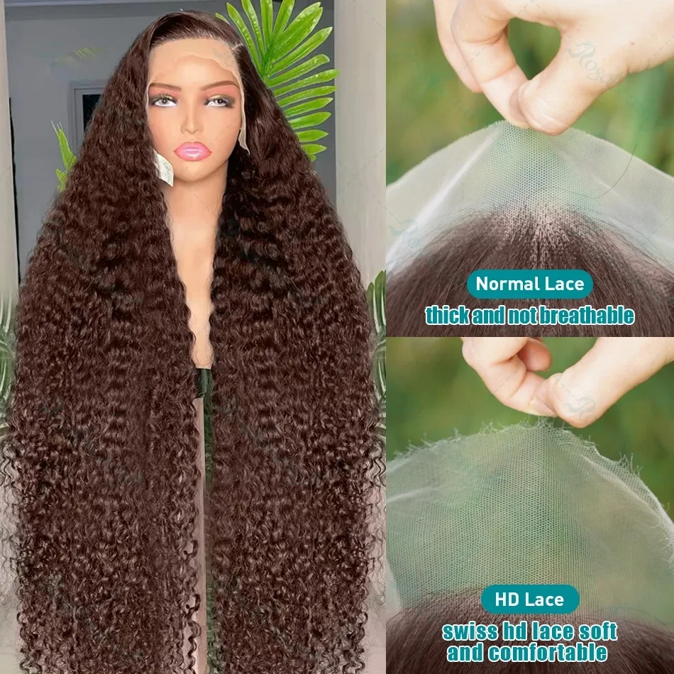 Melodie Curly 220% HD 13x6 40 Inch Frontal Wig Chocolate Brown Deep Wave 13x4 Lace Front Human Hair Wigs Brazilian Remy Hair Wig