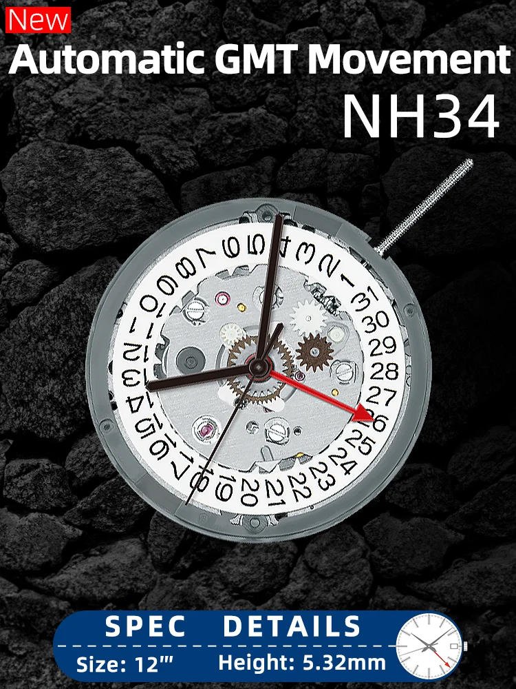 Giappone Seiko Nh34 Movimento Nuovo Originale 24 Gioielli Nh34A Gmt 4 Mani 4 R34 Gmt Data Watch Avvolgimento Automatico In Metallo Ad Alta Precisione