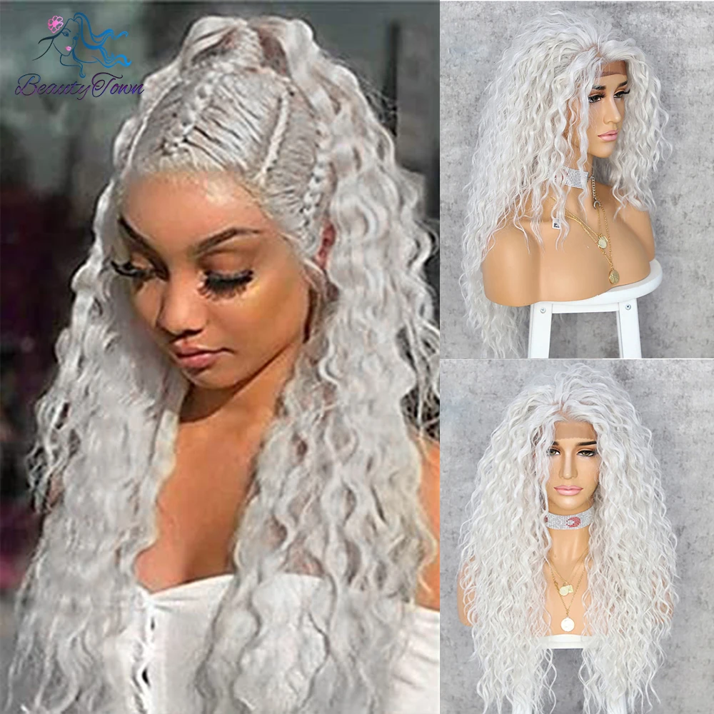 Synthetic Wig Jbrown Black 1B Blonde 613 Ginger Red Brown Grey White Kinky Curly 13X3 Lace Front For Women