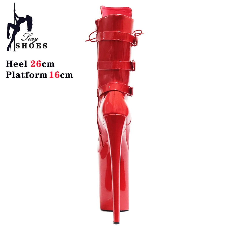Sexy Knight Female 26/10Inch High Heel Buckle Adjustment Platform Ankle Boots for Women Shoes Black Stripers Pole Dancing Boots