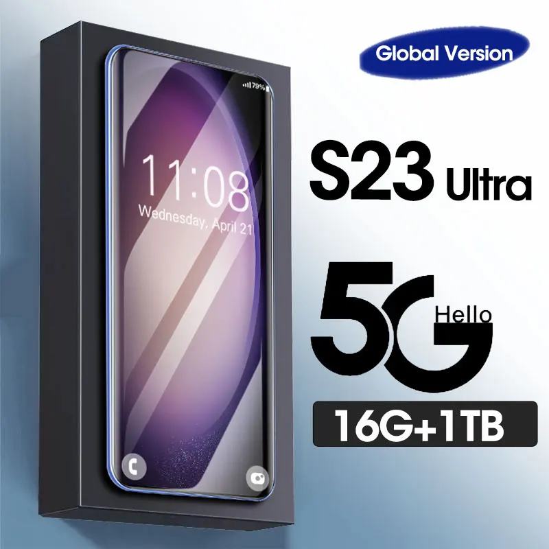 New Smartphone S23 Ultra Snapdragon 8 Gen2 Cell Phone 6.8inch Full Screen Face ID 6800mAh 4G 5G Mobile Phones Global Version