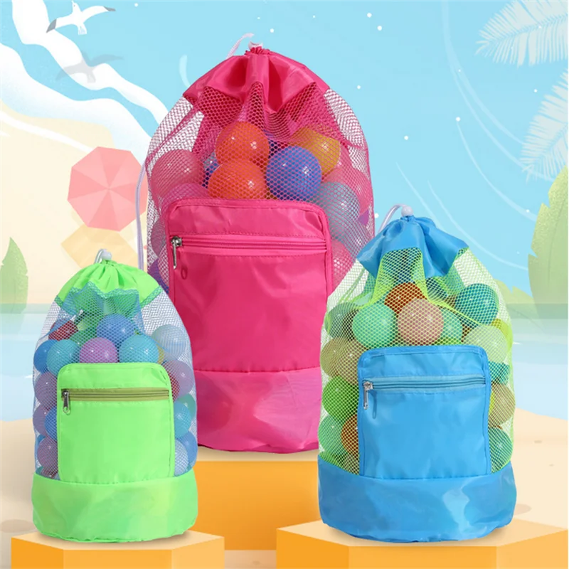 Large Capacity Kids Toy Storage Pouch Tote Bag Foldable Beach Mesh Bag Travel Beach Organizer Portable Net Storage Backpack