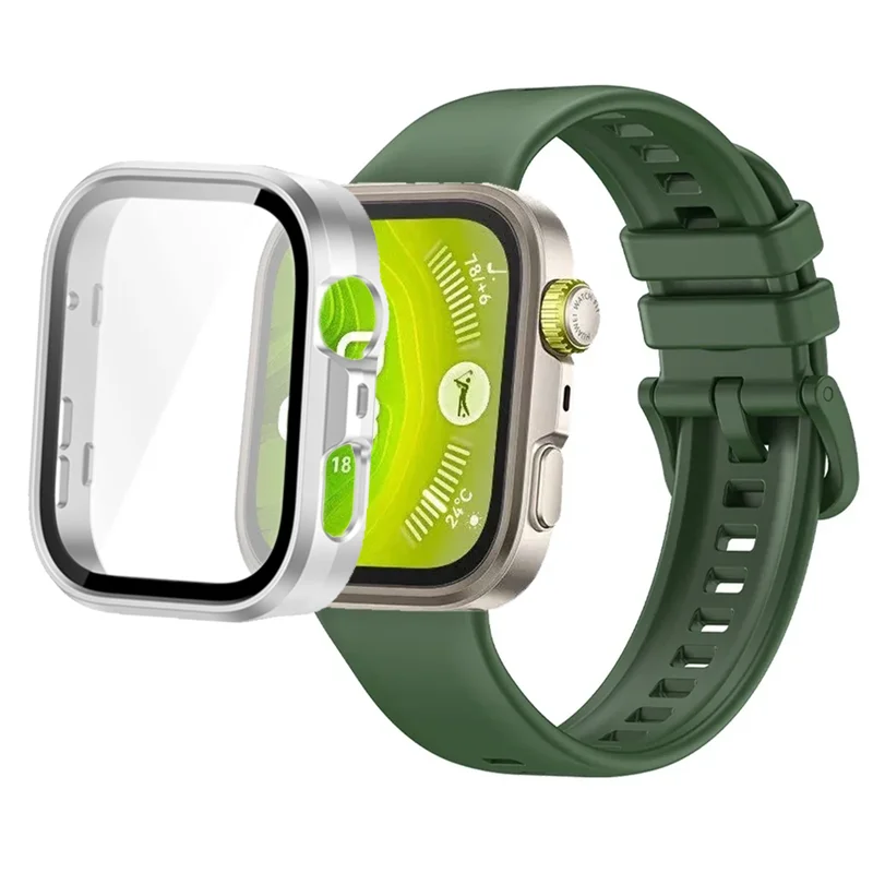 Breathable Silicone Strap with Protective Tempered Glass Screen and HD PC Case
