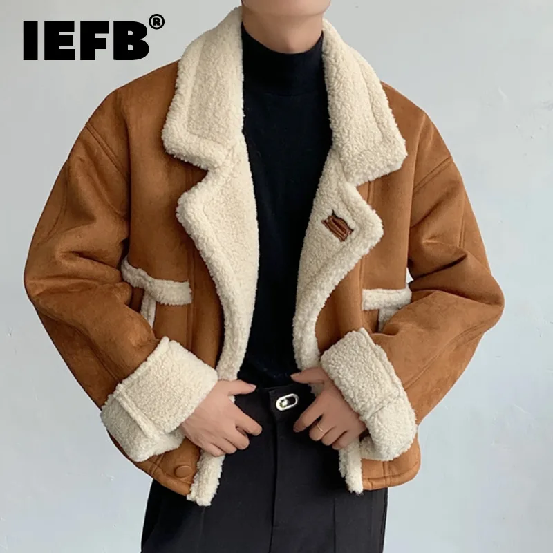 

IEFB Stylish Men Thickened Coat Autumn Winter Men's Suede Fur Hort Warm Cotton Padded Jacket Fashion Retro Male Top 9C3611