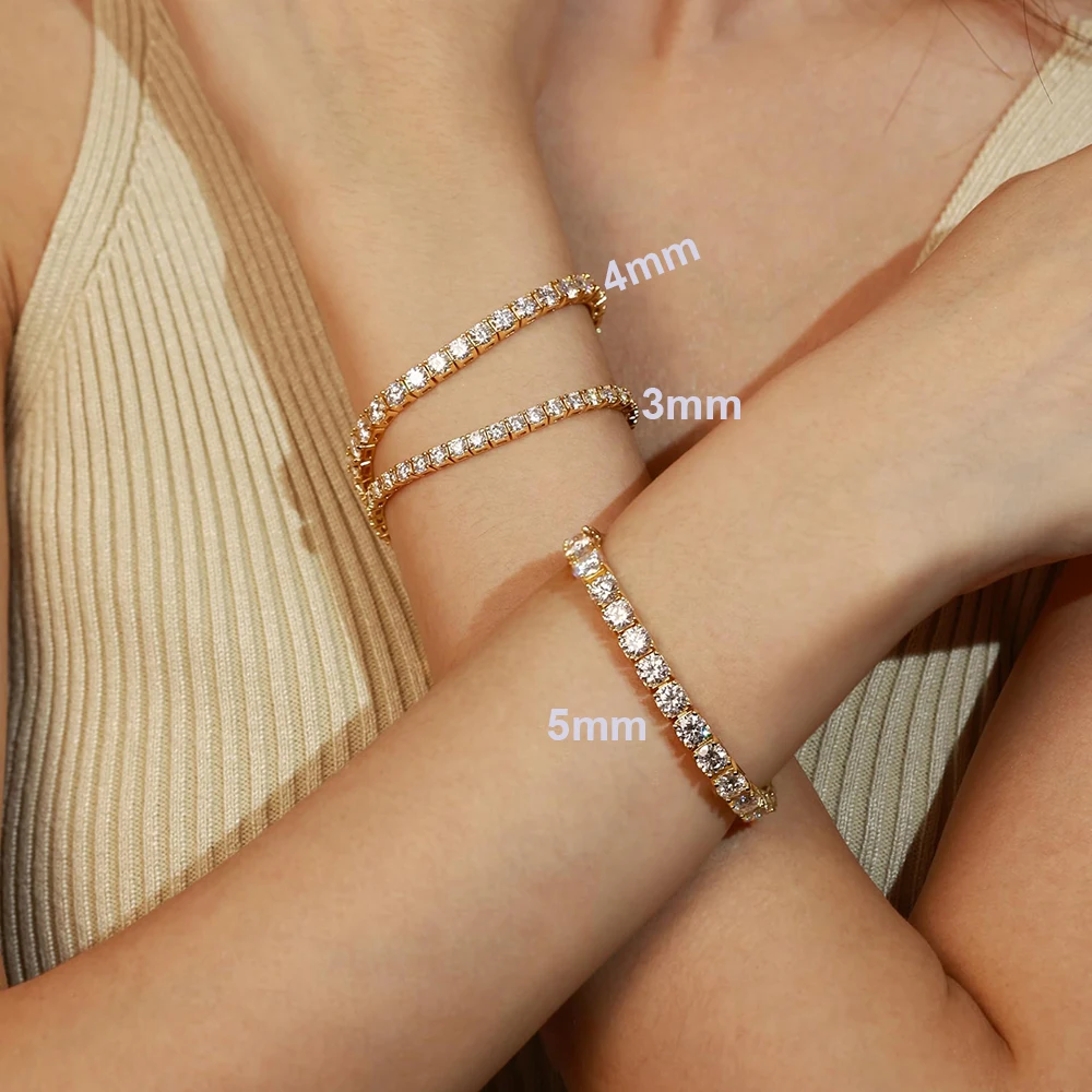 18K Gold Plated Moissanite Tennis Bracelets For Women Men 3