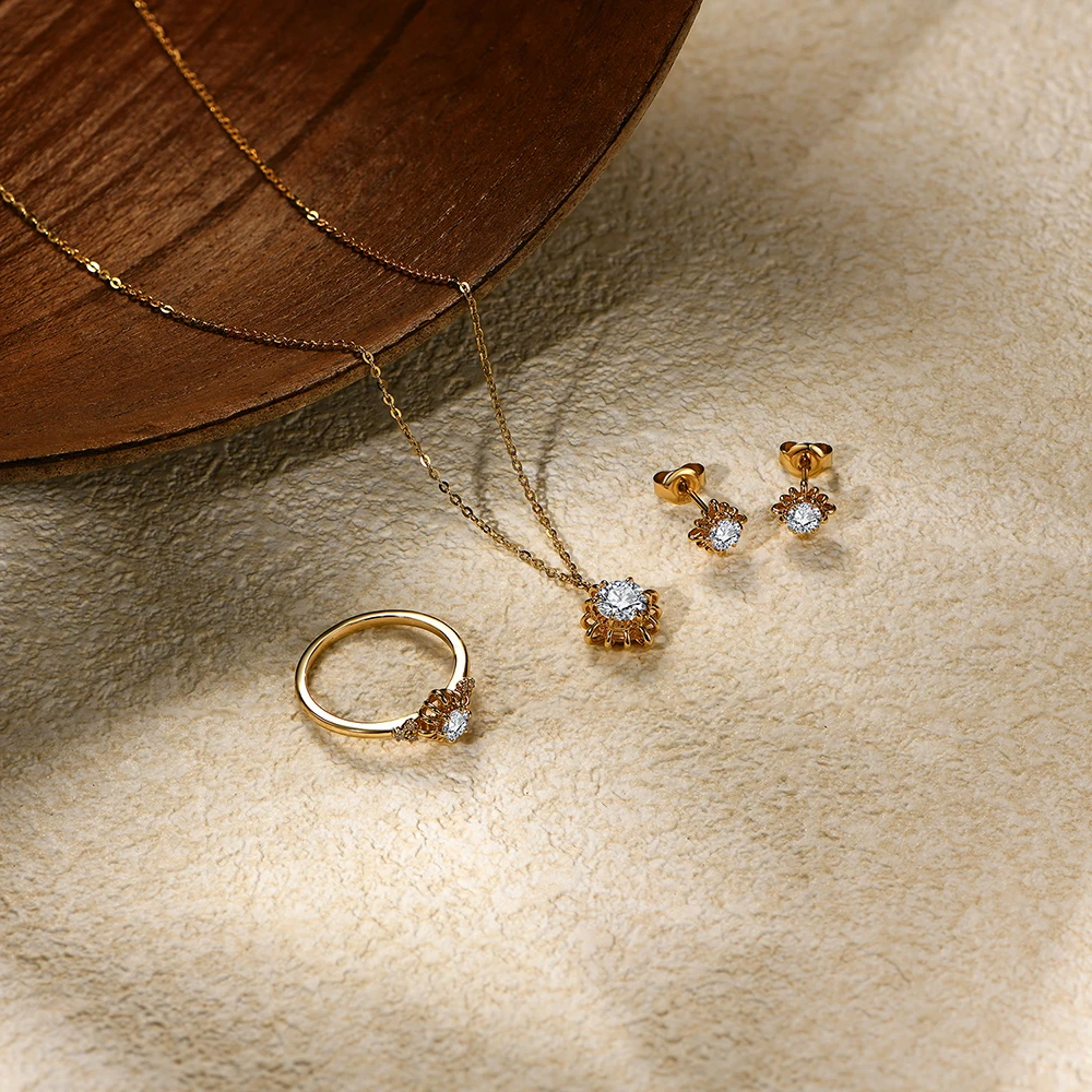 ATTAGEMS Luxurly Moissanite Jewelry Set for Women Engegament Solid 10k 14k 18k Yellow Gold Moissanite Necklace Earrings Ring New