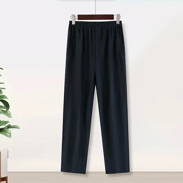 Pantalon femme d'âge moyen grande taille été mince taille haute élastique pantalon droit ample femme pantalon décontracté 6XL 7XL 8XL 5