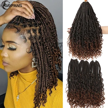 Jayfans Crochet Goddess Box Braids With Curly Ends Bob Bohemian Box Braids Crochet Hair 1B Blue Purple Pink Ombre Braiding Hair 1