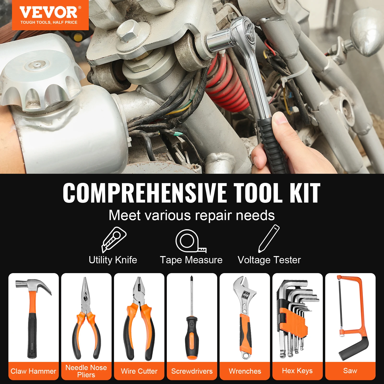 VEVOR Tool Kit Home Repairing Portable Storage Case Home Maintenance DIY Projects Automotive Repair tool kit