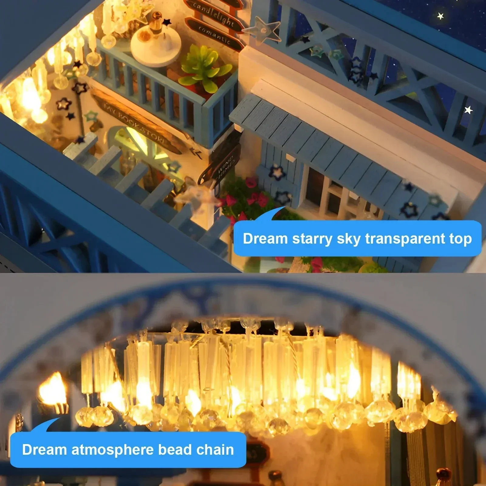 DIY 책 구석 키트 3D 나무 퍼즐 책장 삽입 장식, LED 조명 미니 인형의 집 모델 키트 삽입 북엔드 빌딩 키트
