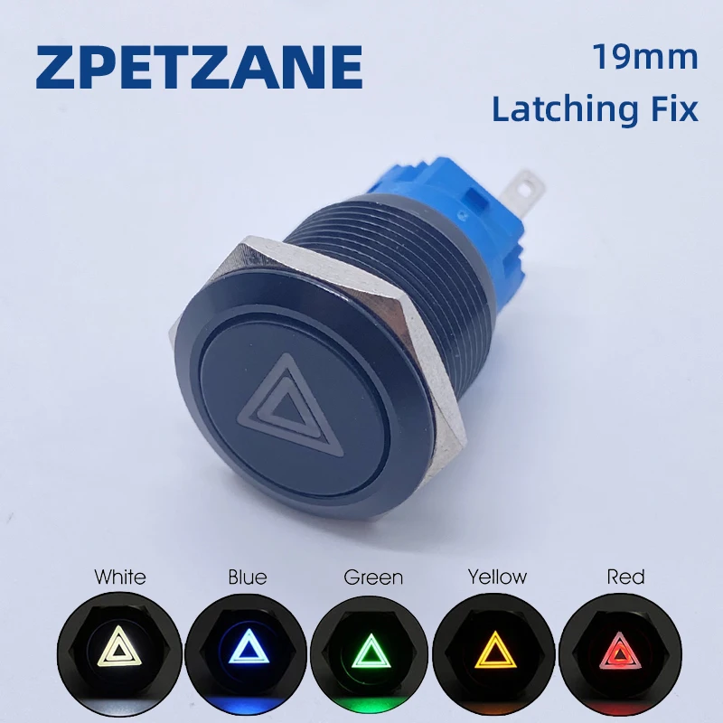 19mm 12V 3A LED Metal Push Button Switch On Off Hazard Warning Symbol ...