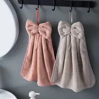 Hand Towel Household Bow Hanging Type Absorbent Towels Kitchen Wipe Handkerchief Solid Color Kitchen Supplies 5