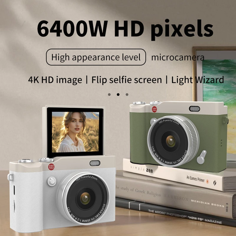 새로운 4K 디지털 카메라 빈티지 CCD 16배 줌 2.4인치 플립 스크린 850mAh 휴대용 브이로그 카메라 학생 여행 사진 촬영 선물