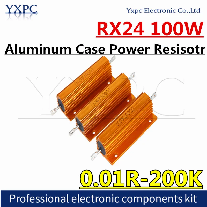 RX24 100W 0.01R-200K Aluminum Power Metal Shell Case Wirewound Resistor 0.05 0.1 0.5 1 2 6 8 10 20 200 500 750 800 1K 2K 10K ohm