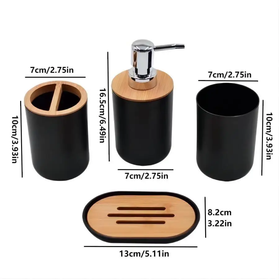 4pcs Bathroom Accessories Set Include Toothbrush Holder Cup Lotion Dispenser Soap Dish Bamboo Cover Set bathroom accessories set