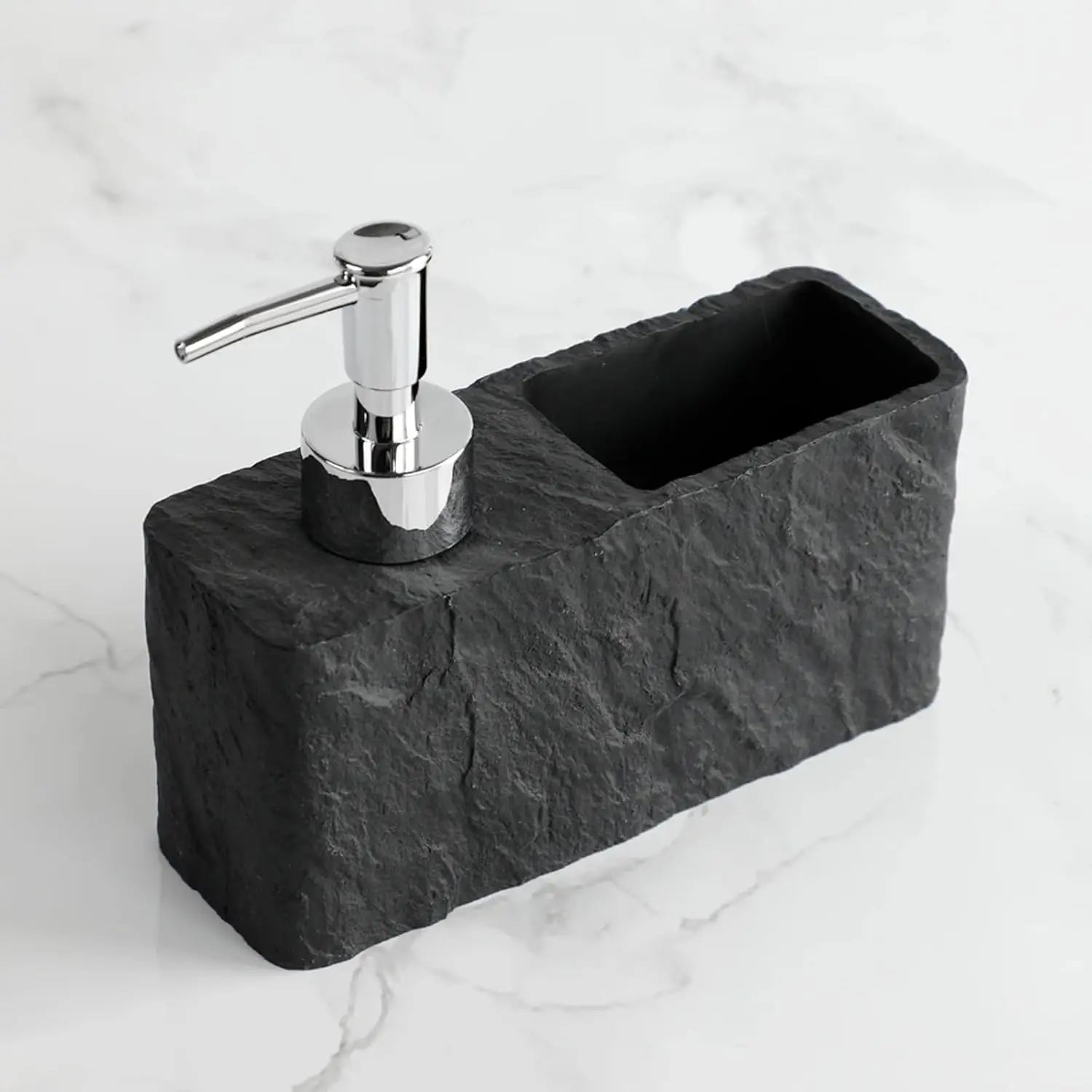 Kitchen Soap Dispenser with Sponge Holder, 2-in-1 Resin Stone Texture Dish Soap Pump and Caddy Organizer for Kitchen 4