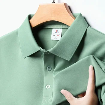 Polo da uomo a maniche corte tinta unita alla moda, top estivo traspirante e confortevole 1