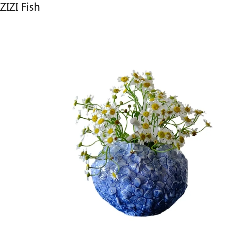 Flower Hydrangea Ceramic Vase Desk Decoration Flowers Arrangement Artificial Flower Decorative Floral Vases Room Aesthetic Decor 6