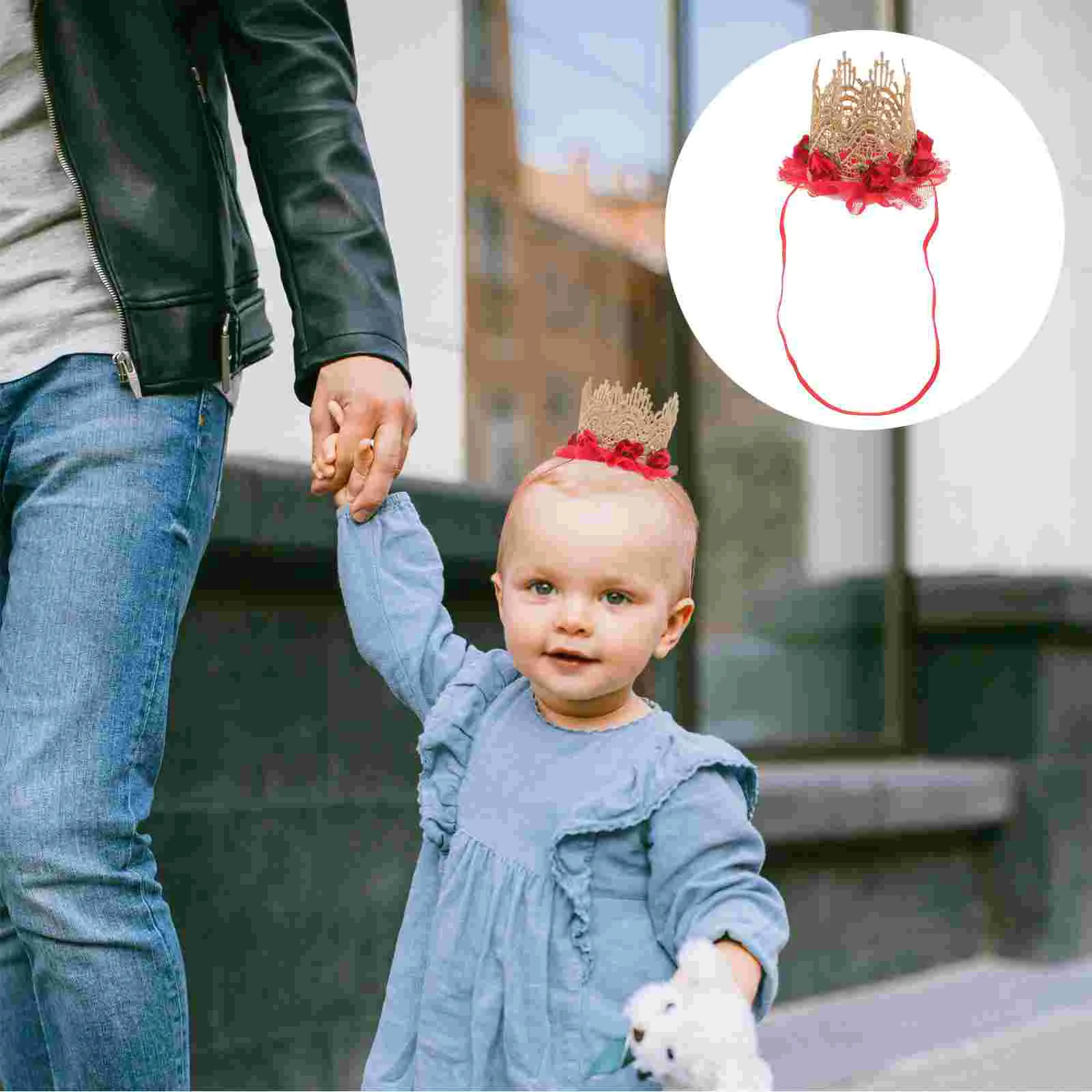 

1st Birthday Crown Headband Elastic Glitter Rose Flower Crown Tulle Crown Headdress Cake Photo Prop for Birthday Festival Party