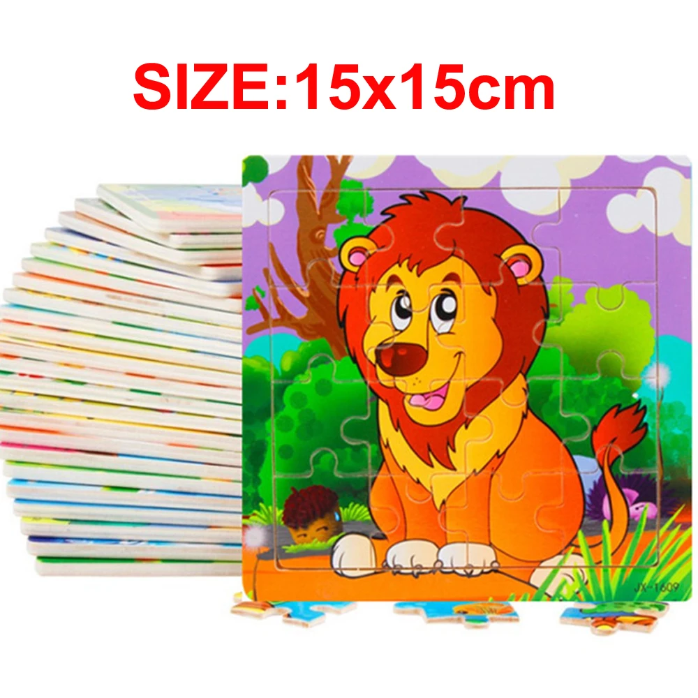 

16PCS Wooden Blocks Puzzle Toys For Children Educational Cartoon Animals Baby Kids Thinking Hobby Game Birthday Gift Girl Iq Toy